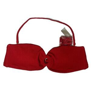 J Crew Textured O Ring Bandeau Bikini Swim Top Womens Large Red Scrunchy